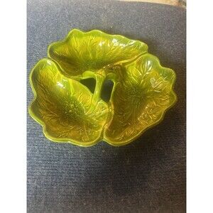 Vintage California Originals MCM Divided Pottery Cabbage Leaf Dish 3 Sided